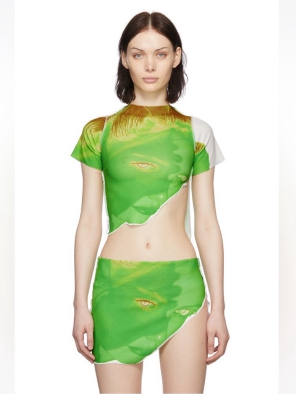 NWOT 1XBLUE SSENSE Green burn shirt Cropped T-Shirt